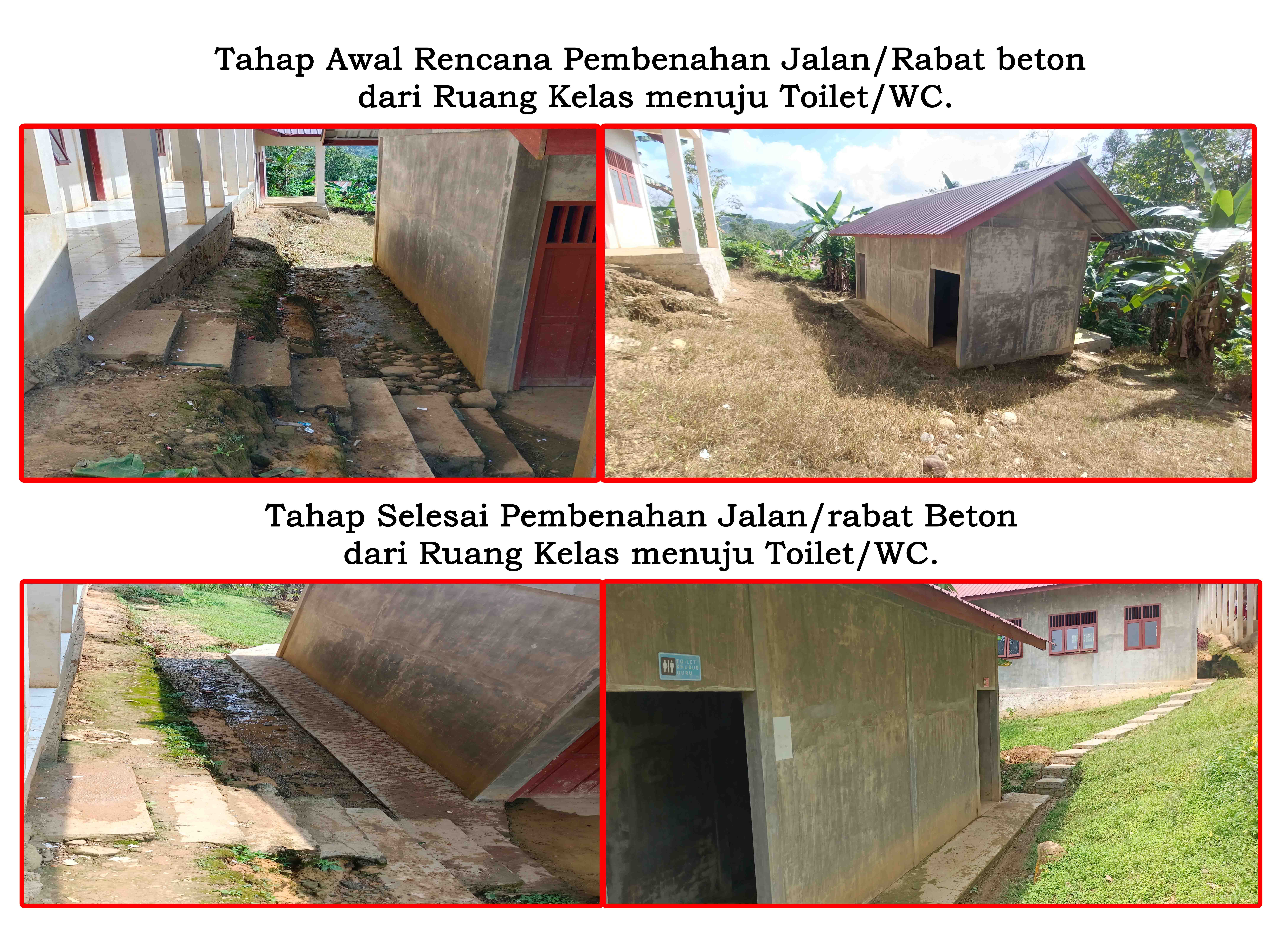 Pembenahan Jalan/Rabat beton dari Ruang Kelas menuju Toilet/WC.